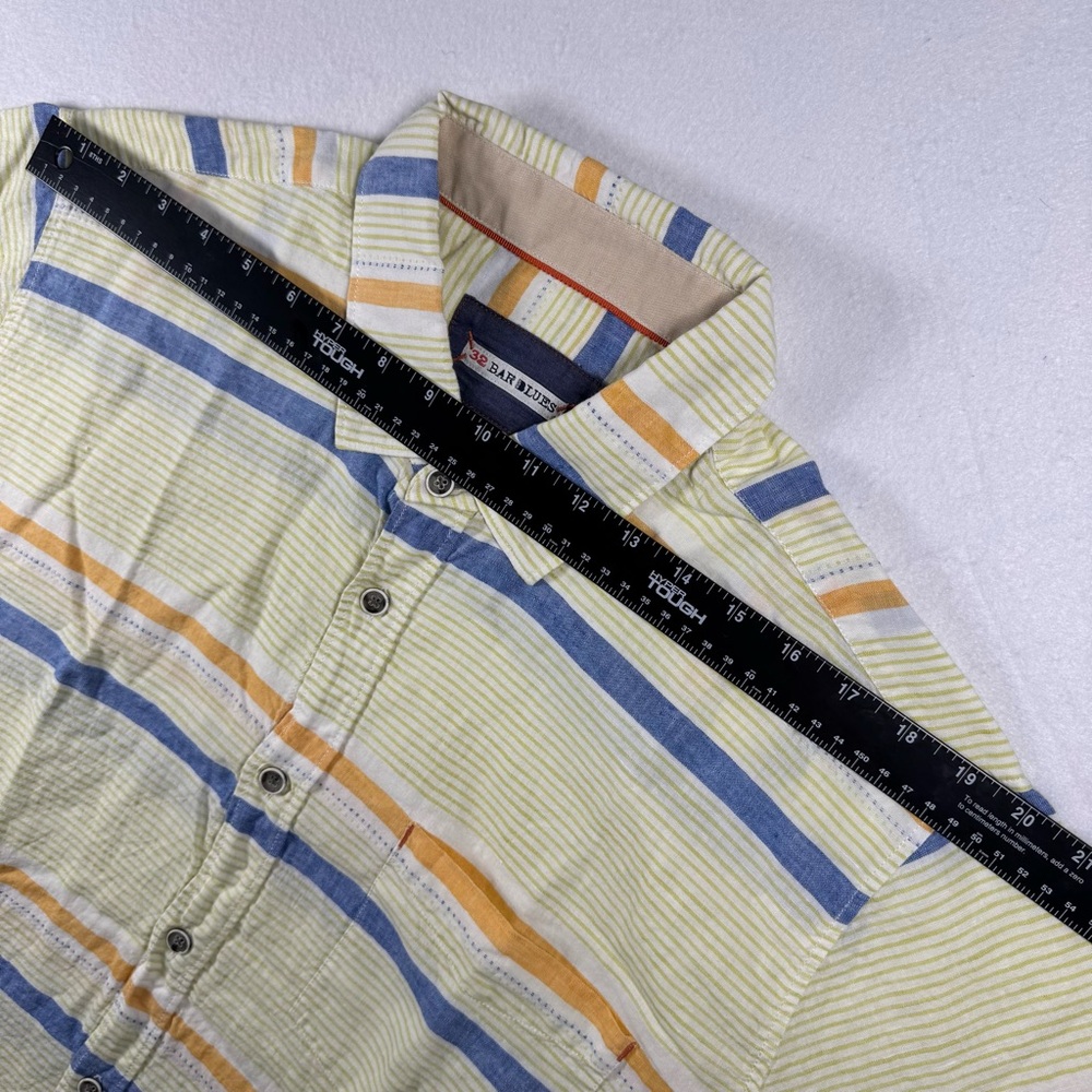 32 Bar Blues‎ Men’s XL Linen Cotton Striped Short Sleeve Shirt - Picture 7 of 10